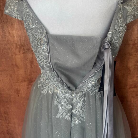 Grey silver sparkle mini dress homecoming wedding US 8 corset back chest support - Picture 7 of 16